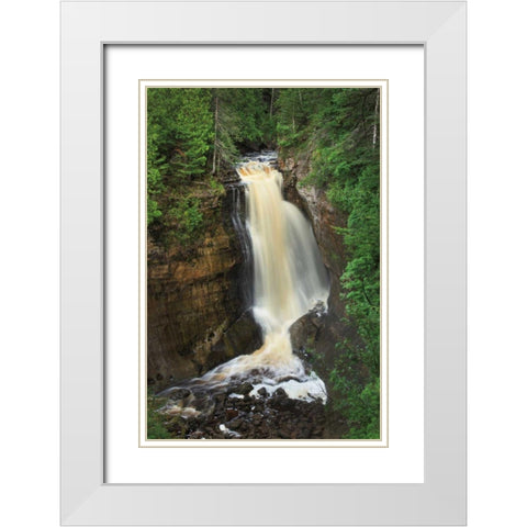 Miners Falls Michigan White Modern Wood Framed Art Print with Double Matting by Majchrowicz, Alan