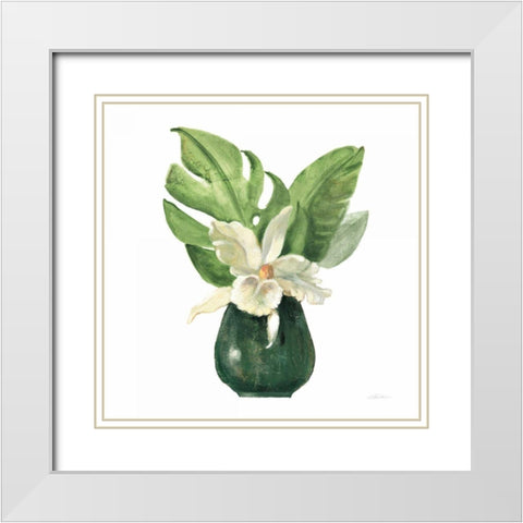 Tropical Leaves I on White White Modern Wood Framed Art Print with Double Matting by Vassileva, Silvia