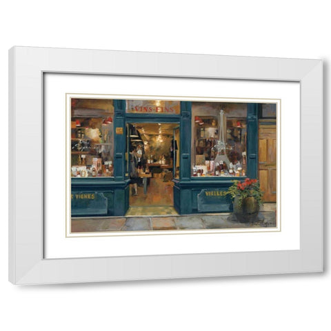 Parisian Wine Shop White Modern Wood Framed Art Print with Double Matting by Hageman, Marilyn