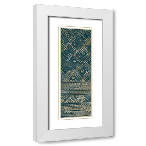 Indochina Batik II Teal and Gold White Modern Wood Framed Art Print with Double Matting by Wild Apple Portfolio