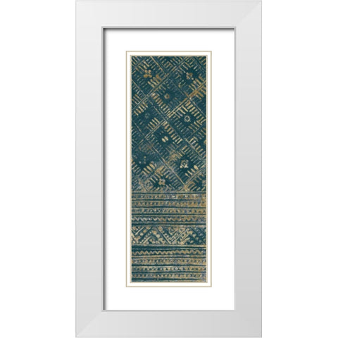 Indochina Batik II Teal and Gold White Modern Wood Framed Art Print with Double Matting by Wild Apple Portfolio