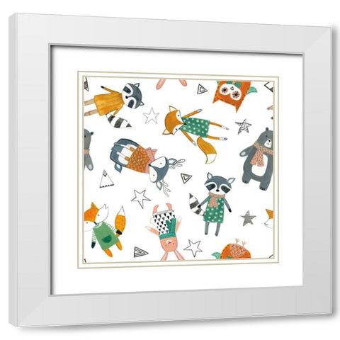Neighborhood Pals Pattern VIA White Modern Wood Framed Art Print with Double Matting by Zaman, Farida