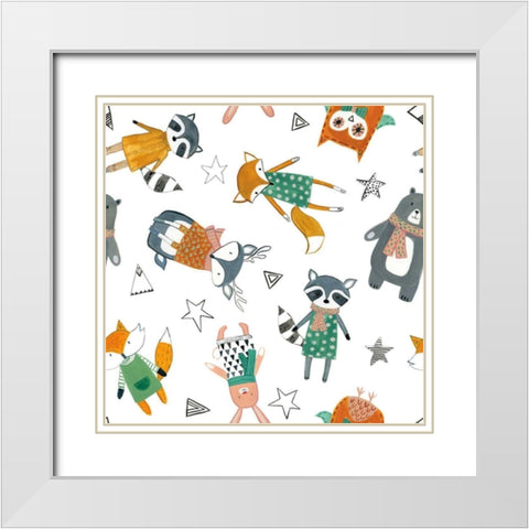 Neighborhood Pals Pattern VIA White Modern Wood Framed Art Print with Double Matting by Zaman, Farida