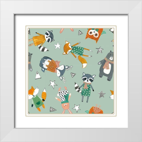 Neighborhood Pals Pattern VIB White Modern Wood Framed Art Print with Double Matting by Zaman, Farida