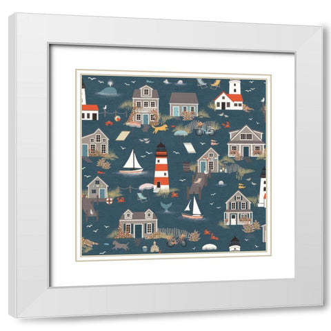 Seaside Village Pattern I White Modern Wood Framed Art Print with Double Matting by Marshall, Laura