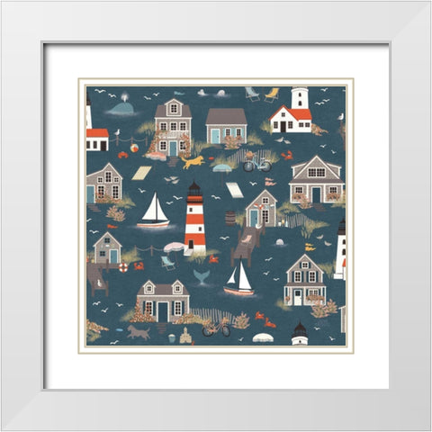 Seaside Village Pattern I White Modern Wood Framed Art Print with Double Matting by Marshall, Laura
