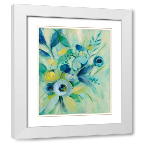 Elegant Blue Floral I White Modern Wood Framed Art Print with Double Matting by Vassileva, Silvia
