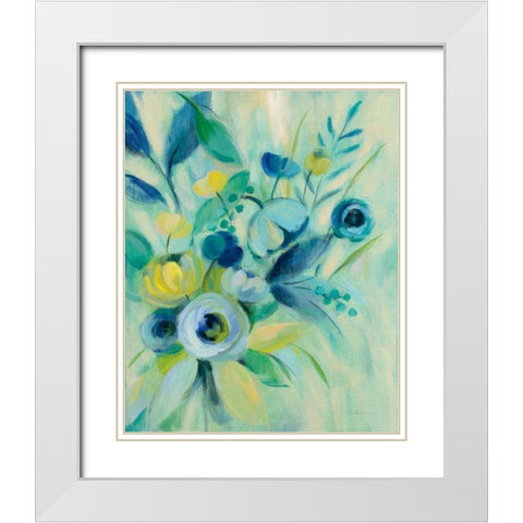 Elegant Blue Floral I White Modern Wood Framed Art Print with Double Matting by Vassileva, Silvia