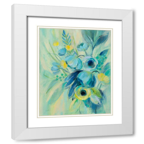 Elegant Blue Floral II White Modern Wood Framed Art Print with Double Matting by Vassileva, Silvia