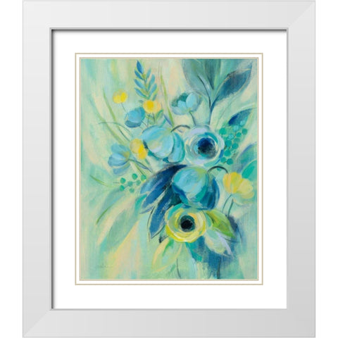 Elegant Blue Floral II White Modern Wood Framed Art Print with Double Matting by Vassileva, Silvia