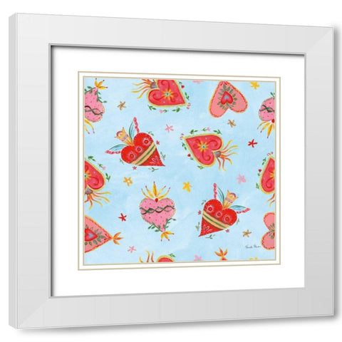 Homage to Frida Pattern VB White Modern Wood Framed Art Print with Double Matting by Zaman, Farida