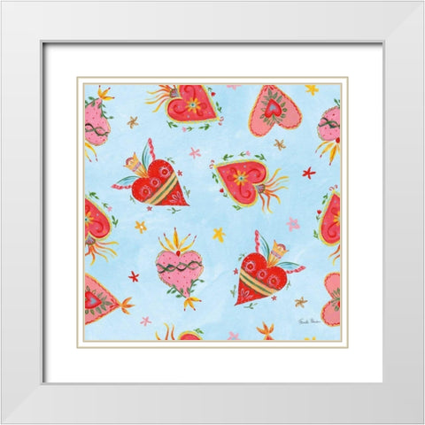 Homage to Frida Pattern VB White Modern Wood Framed Art Print with Double Matting by Zaman, Farida