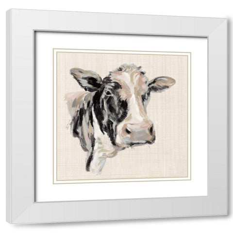 Expressionistic Cow I Neutral Linen White Modern Wood Framed Art Print with Double Matting by Vassileva, Silvia