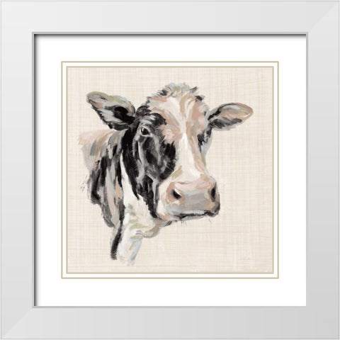 Expressionistic Cow I Neutral Linen White Modern Wood Framed Art Print with Double Matting by Vassileva, Silvia