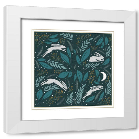 Sweet Dreams Bunny Pattern IA White Modern Wood Framed Art Print with Double Matting by Thorns, Becky