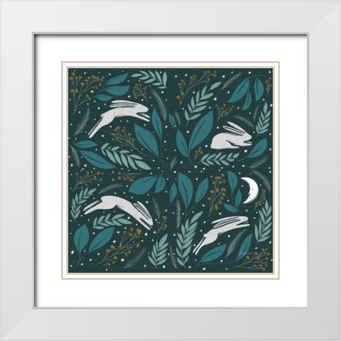 Sweet Dreams Bunny Pattern IA White Modern Wood Framed Art Print with Double Matting by Thorns, Becky