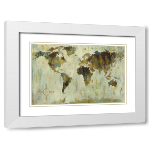 Bronze World Map White Modern Wood Framed Art Print with Double Matting by Vassileva, Silvia