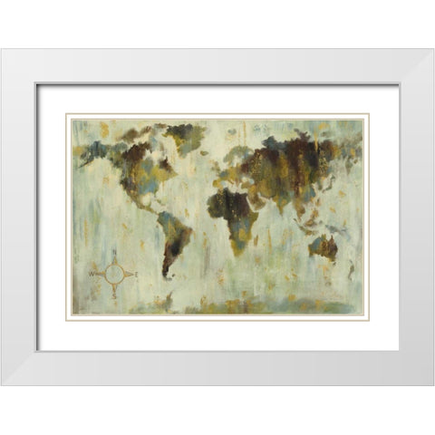 Bronze World Map White Modern Wood Framed Art Print with Double Matting by Vassileva, Silvia