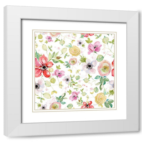 Spray of Anemones Pattern I White Modern Wood Framed Art Print with Double Matting by Rice, Kristy