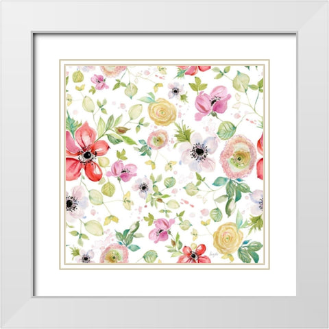 Spray of Anemones Pattern I White Modern Wood Framed Art Print with Double Matting by Rice, Kristy