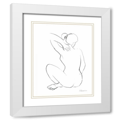 Nude Sketch I White Modern Wood Framed Art Print with Double Matting by Hristova, Albena