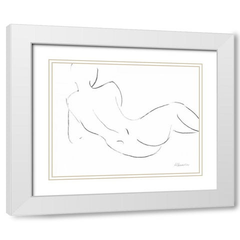 Nude Sketch III White Modern Wood Framed Art Print with Double Matting by Hristova, Albena