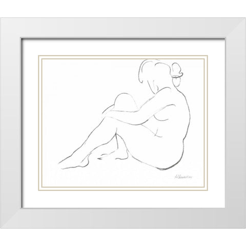 Nude Sketch IV White Modern Wood Framed Art Print with Double Matting by Hristova, Albena