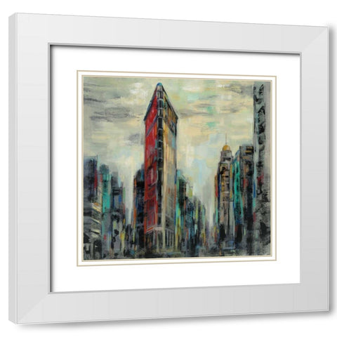 Manhattan Flatiron Building White Modern Wood Framed Art Print with Double Matting by Vassileva, Silvia