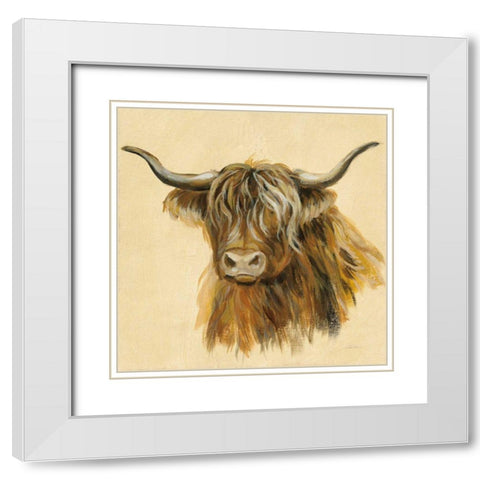 Highland Animal Cow White Modern Wood Framed Art Print with Double Matting by Vassileva, Silvia