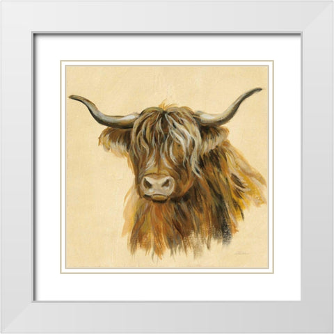 Highland Animal Cow White Modern Wood Framed Art Print with Double Matting by Vassileva, Silvia