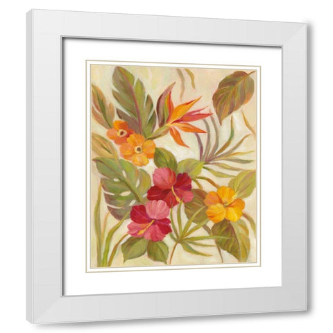 Coral Tropical Floral I White Modern Wood Framed Art Print with Double Matting by Vassileva, Silvia