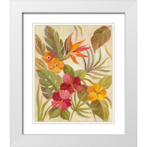Coral Tropical Floral I White Modern Wood Framed Art Print with Double Matting by Vassileva, Silvia