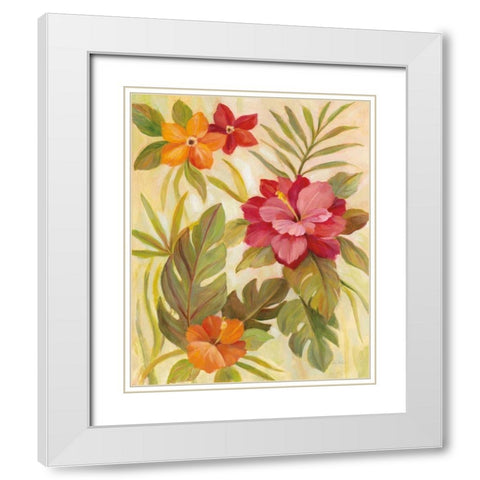 Coral Tropical Floral II White Modern Wood Framed Art Print with Double Matting by Vassileva, Silvia