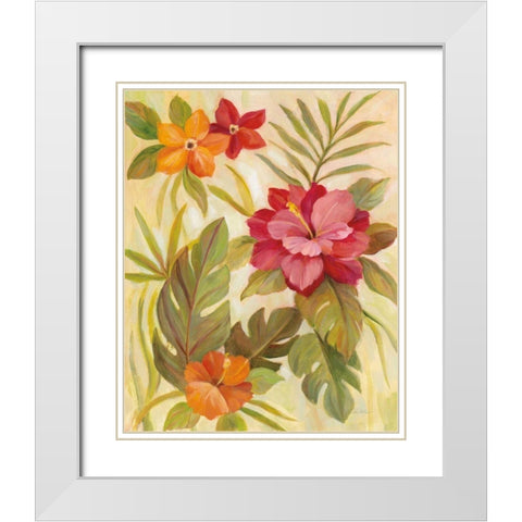 Coral Tropical Floral II White Modern Wood Framed Art Print with Double Matting by Vassileva, Silvia