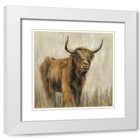 Highland Mountain Cow White Modern Wood Framed Art Print with Double Matting by Vassileva, Silvia