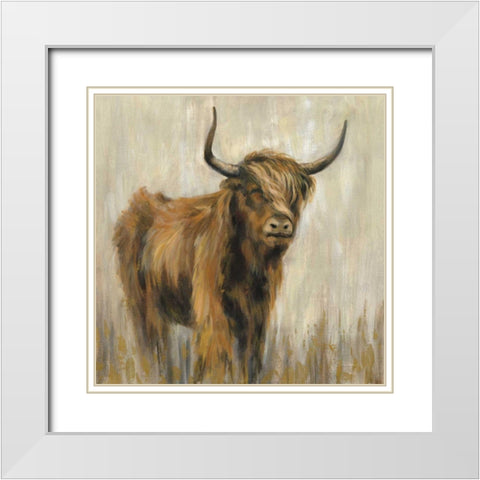Highland Mountain Cow White Modern Wood Framed Art Print with Double Matting by Vassileva, Silvia