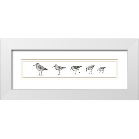 Pebbles and Sandpipers IX Gray No Words Border White Modern Wood Framed Art Print with Double Matting by Audit, Lisa