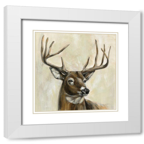 Bronze Deer White Modern Wood Framed Art Print with Double Matting by Vassileva, Silvia