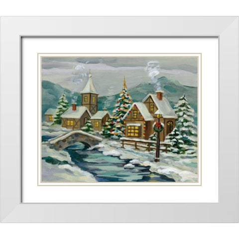Twilight Christmas Village White Modern Wood Framed Art Print with Double Matting by Vassileva, Silvia