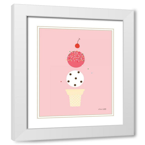 Ice Cream and Cherry II White Modern Wood Framed Art Print with Double Matting by Kelle, Ann