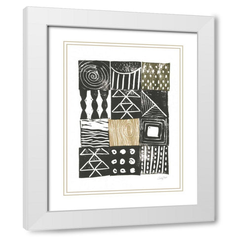 Block Print V Green Sand White Modern Wood Framed Art Print with Double Matting by Prahl, Courtney