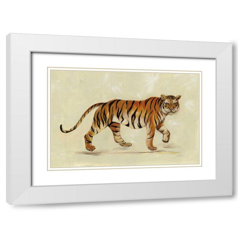 Walking Tiger White Modern Wood Framed Art Print with Double Matting by Vassileva, Silvia