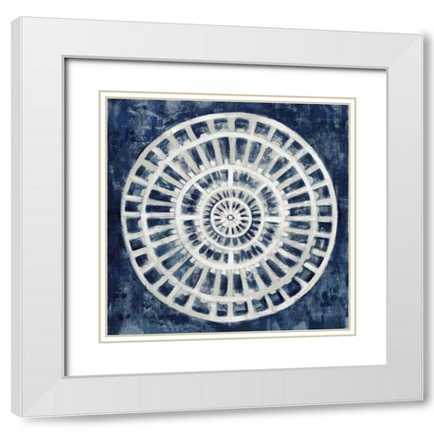 Blue Textured Medallion White Modern Wood Framed Art Print with Double Matting by Vassileva, Silvia