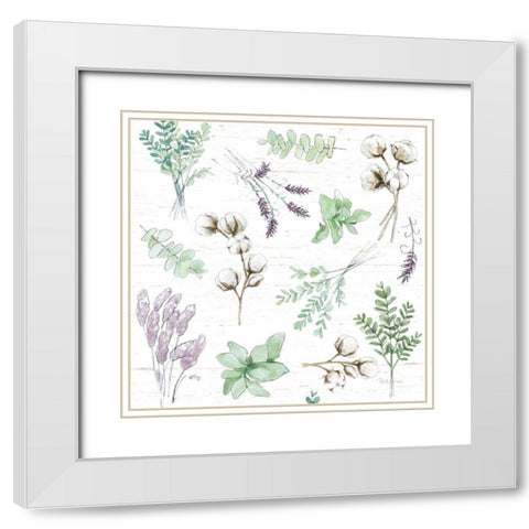 Farmhouse Cotton Pattern I Sage White Modern Wood Framed Art Print with Double Matting by Grove, Beth