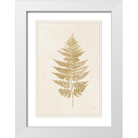 Fern Print I Gold No Shiplap White Modern Wood Framed Art Print with Double Matting by Hershey, Moira