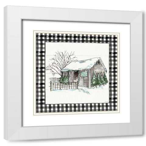 Holiday on the Farm IV BW Buffalo Check White Modern Wood Framed Art Print with Double Matting by Tavoletti, Anne