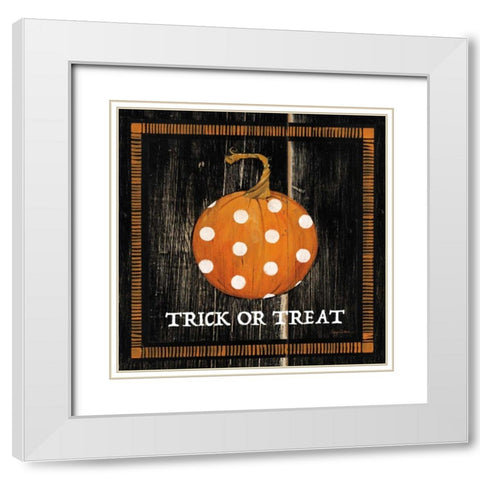Trick or Treat Pumpkin White Modern Wood Framed Art Print with Double Matting by Tillmon, Avery