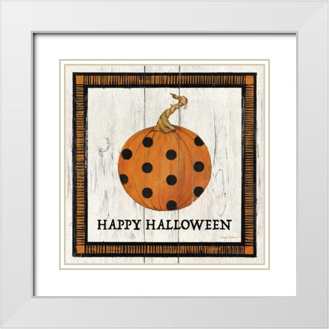 Happy Halloween Pumpkin White Modern Wood Framed Art Print with Double Matting by Tillmon, Avery