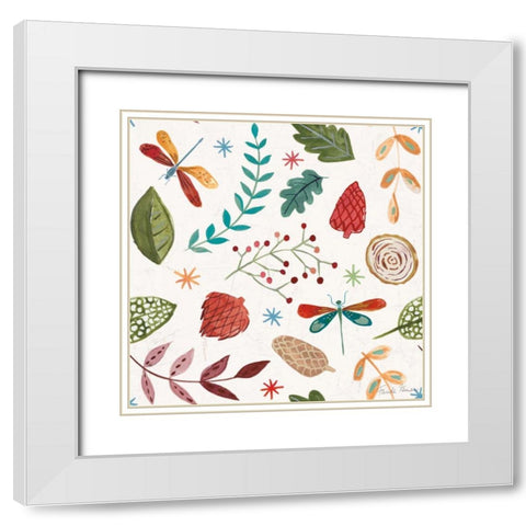 Whimsical Woodland Pattern IV White Modern Wood Framed Art Print with Double Matting by Zaman, Farida