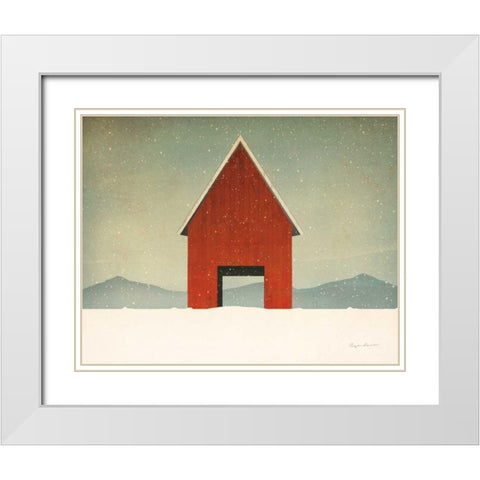 Red Barn Winter White Modern Wood Framed Art Print with Double Matting by Fowler, Ryan